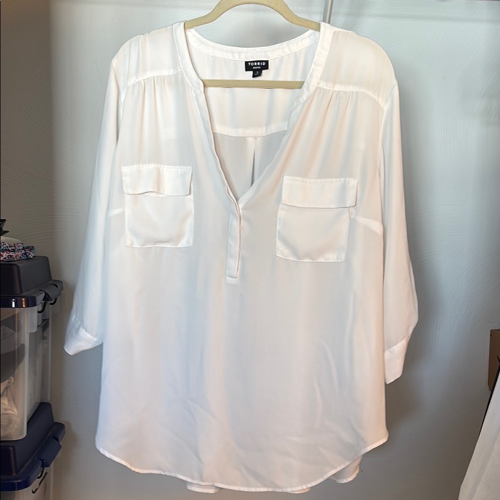 White Cuffed Sleeve Blouse Relaxed Fit